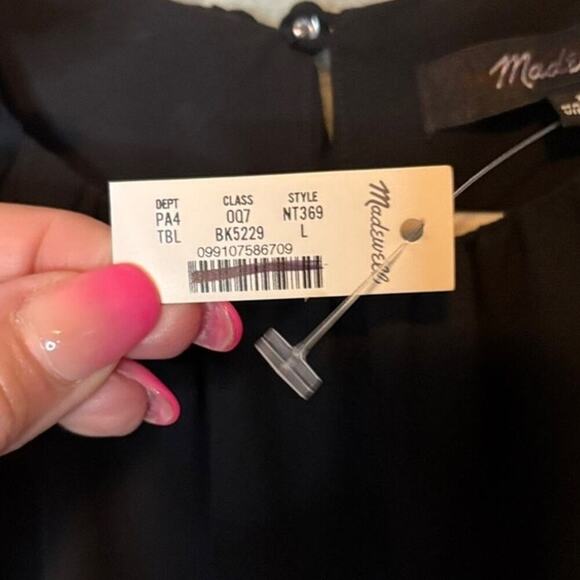 NWT Madewell Black Chiffon Smocked Mini Dress L | Lined Long Sleeve - Picture 10 of 10